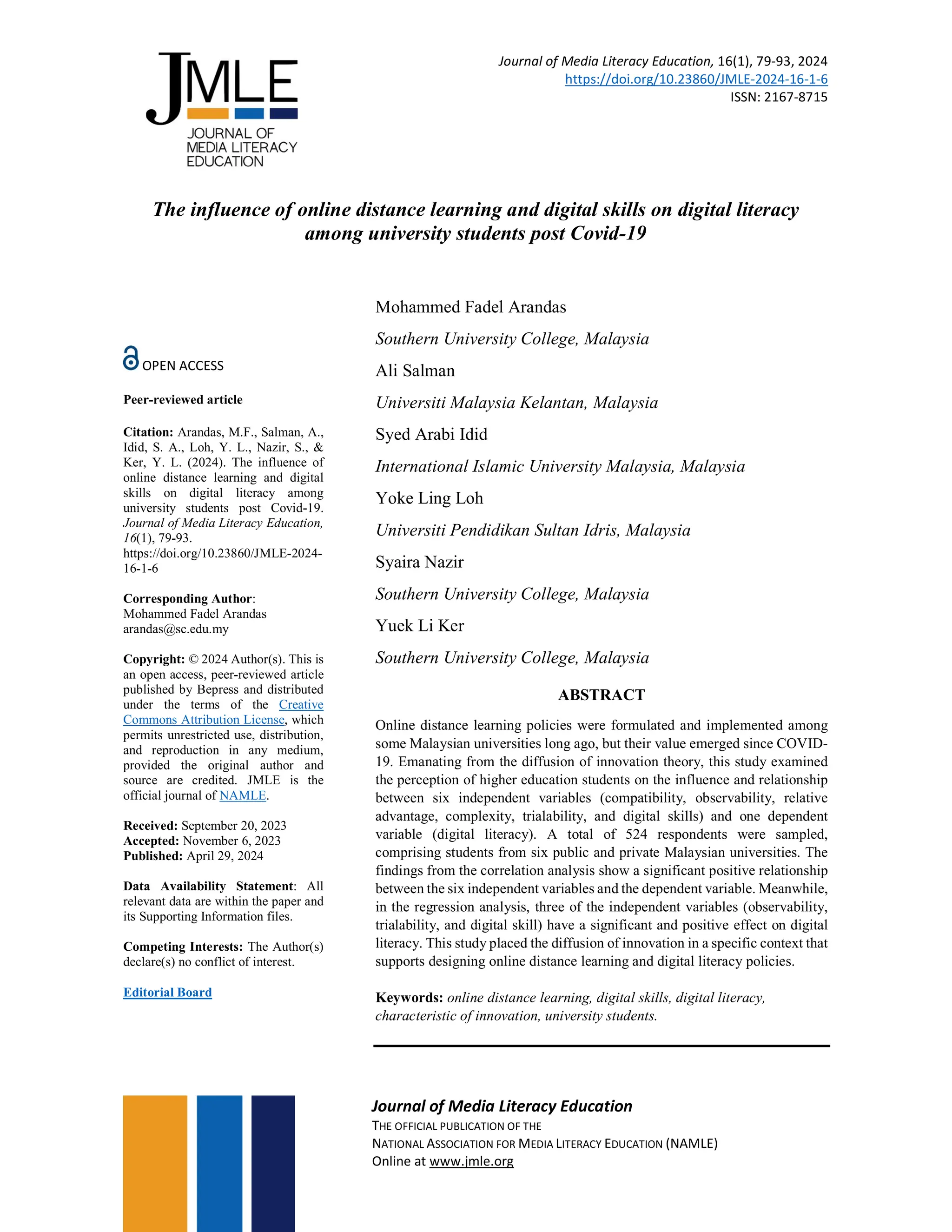 The influence of online distance learning and digital skills on digital ...