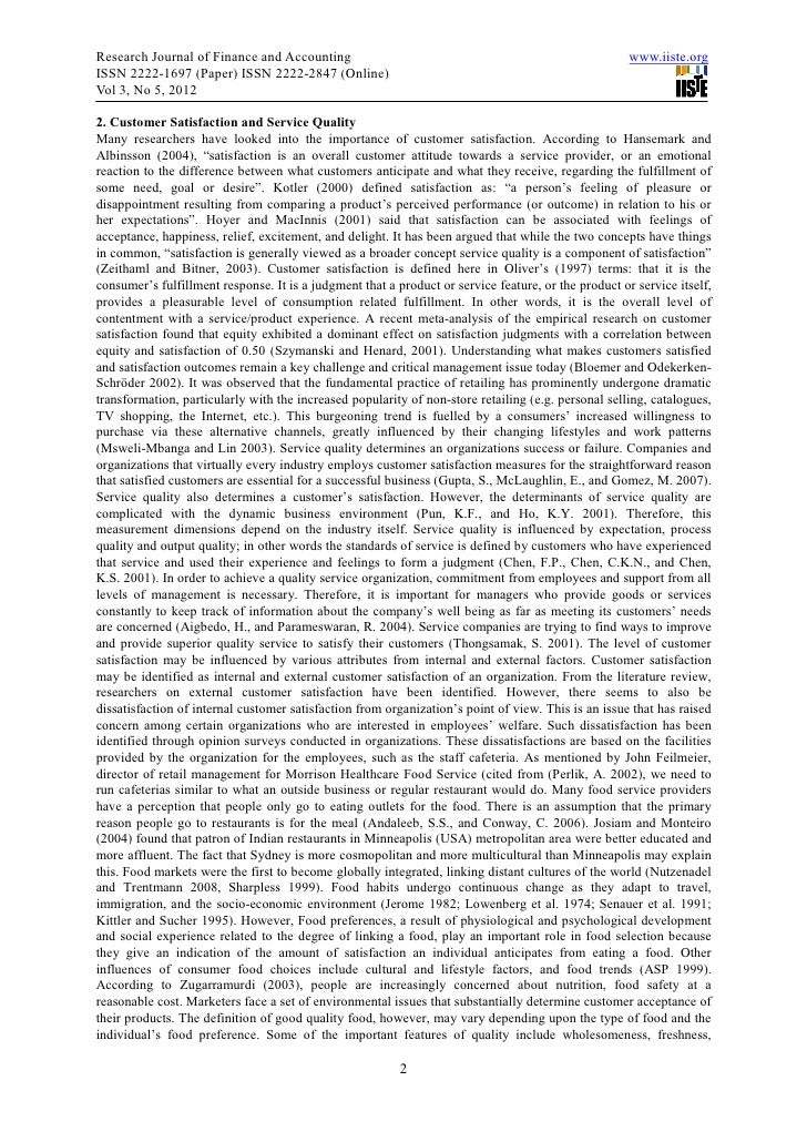 Dissertation statistical service quality and customer satisfaction