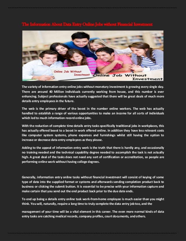 the information about data entry online jobs without financial invest task jobs online