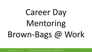 53BsidesCharm 2016 - Keynote © 2016 MICAH HOFFMAN - @WEBBREACHER - WEBBREACHER.COM
Career Day
Mentoring
Brown-Bags @ Work
 