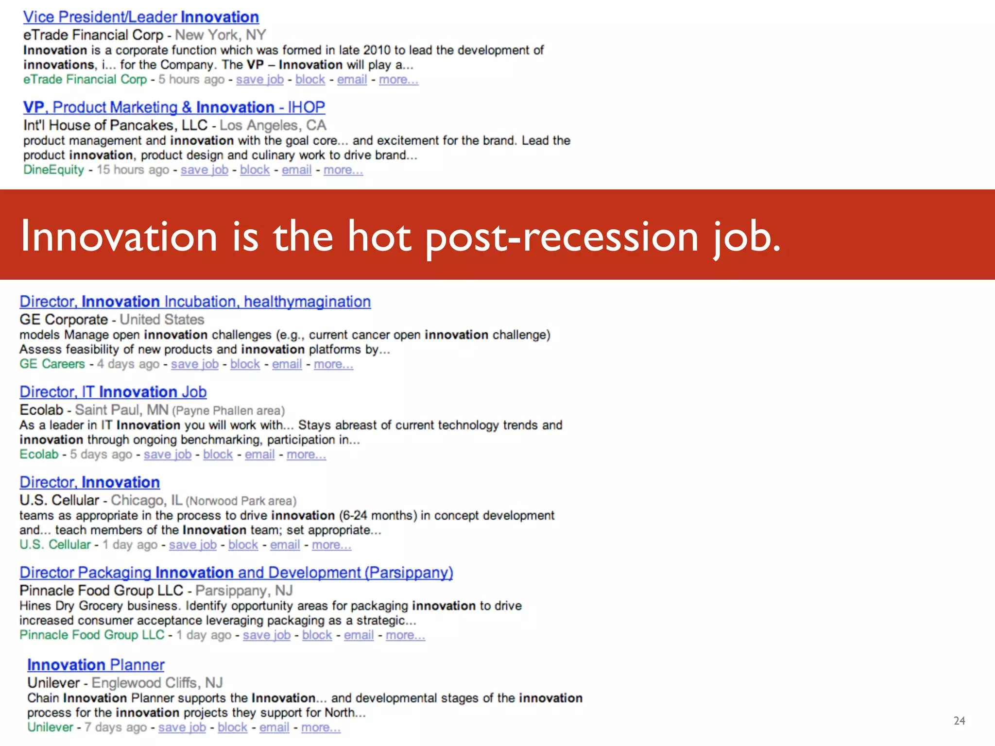 Innovation is the hot post-recession job.




Luminary Labs                               24
 