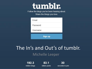 The In’s and Out’s of tumblr.
Michelle Leeper
 