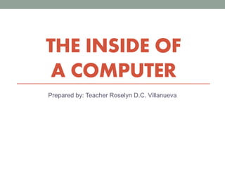 THE INSIDE OF
A COMPUTER
Prepared by: Teacher Roselyn D.C. Villanueva
 