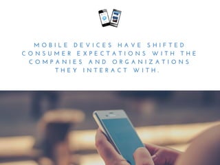 M O B I L E   D E V I C E S   H A V E   S H I F T E D
C O N S U M E R   E X P E C T A T I O N S   W I T H   T H E
C O M P A N I E S   A N D   O R G A N I Z A T I O N S
T H E Y   I N T E R A C T   W I T H .  
 