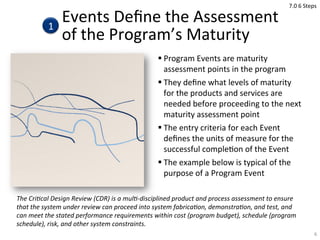 Events	
  Deﬁne	
  the	
  Assessment	
  	
  
of	
  the	
  Program’s	
  Maturity	
  
6	
  
! Program	
  Events	
  are	
  ma...