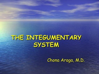 THE INTEGUMENTARY
      SYSTEM

        Chona Araga, M.D.
 