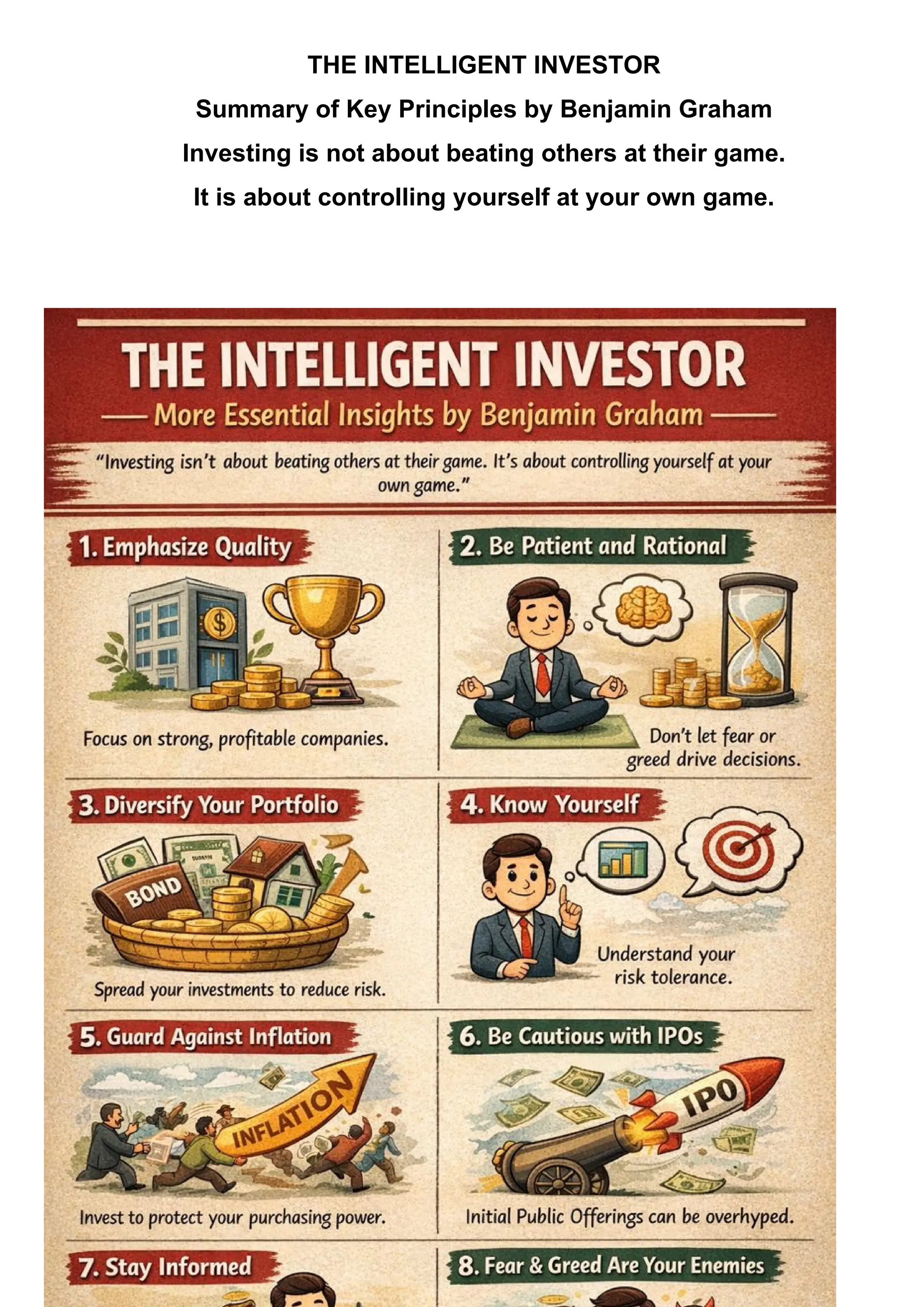 The Intelligent Investor: A Visual Summary of Key Principles by Benjamin  Graham | By CA Suvidha Chaplot | PDF
