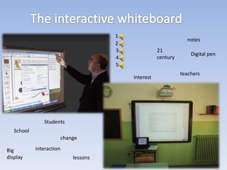 1
2
3
4
5
School
Students
change
interaction
teachers
Digital pen
21
century
Big
display
notes
lessons
interest
 