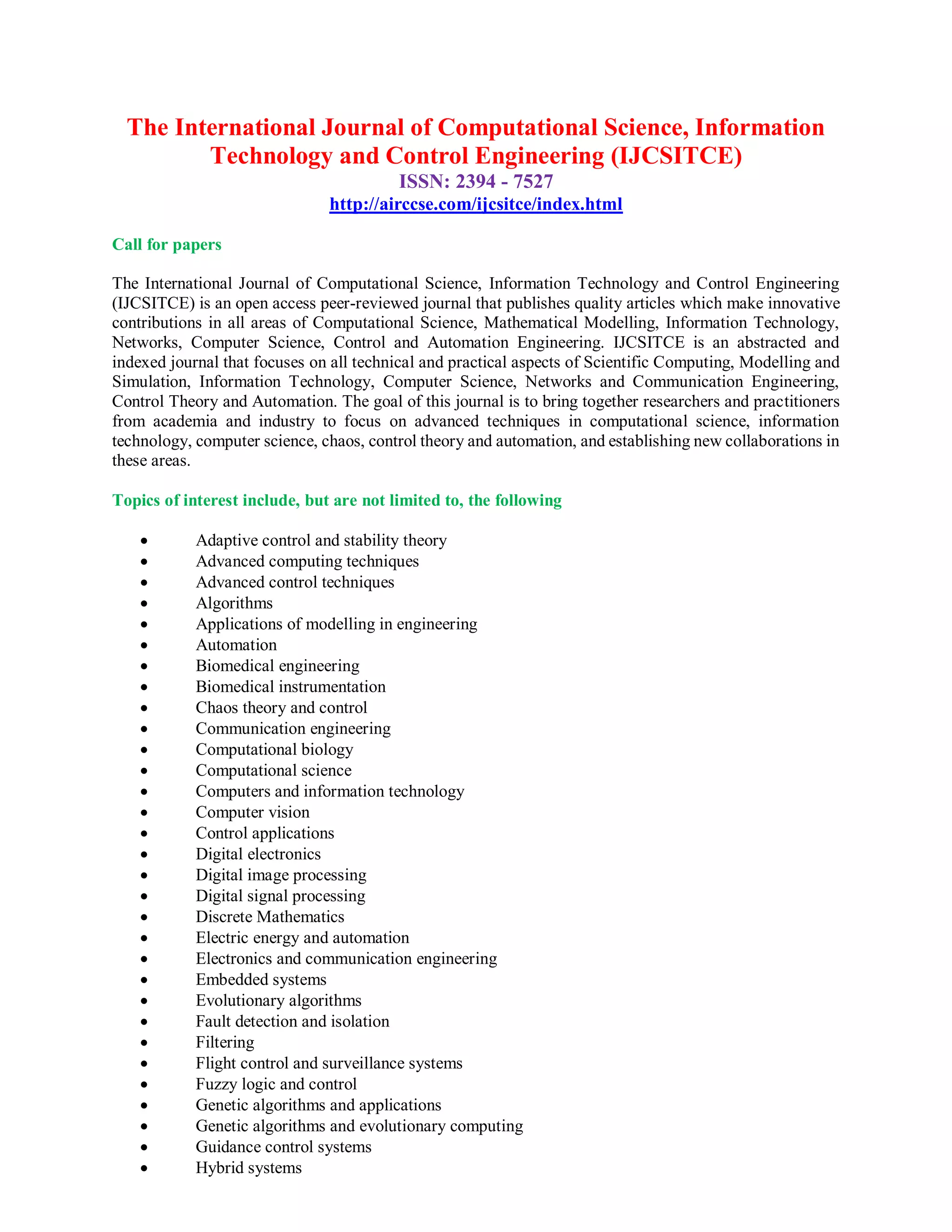 The international journal of computational science information
