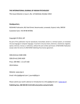 The international journal of indian psychology volume 2 issue-1 no. 1 | PDF