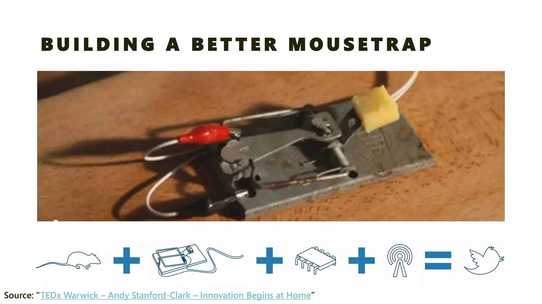 BUILDING A BETTER MOUSETRAP 
Source: “TEDxWarwick –Andy Stanford-Clark –Innovation Begins at Home”  