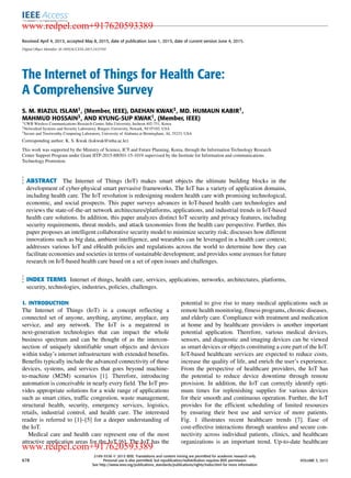 The internet of things for health care a comprehensive survey | PDF