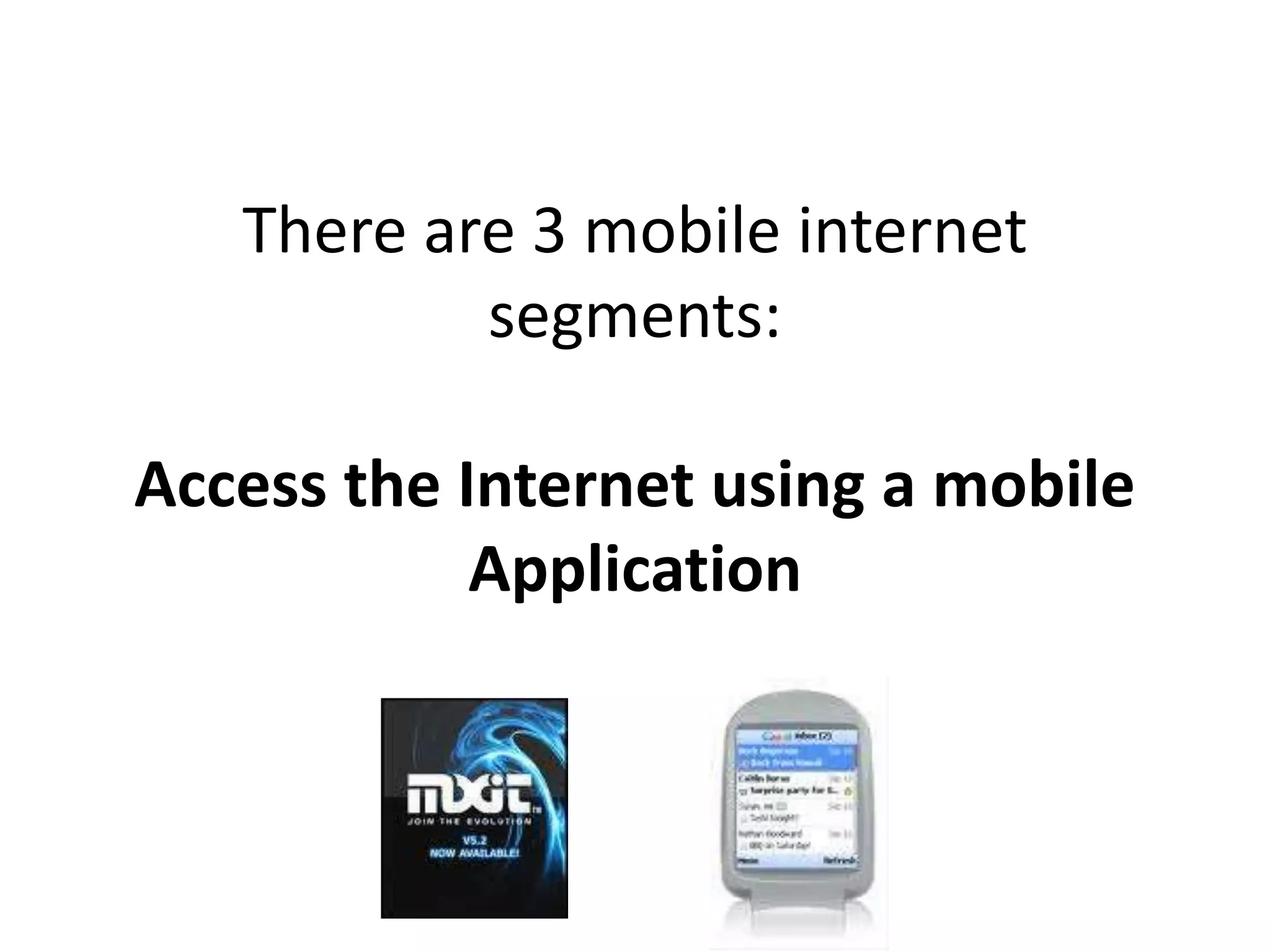There are 3 mobile internet
           segments:

Access the Internet using a mobile
            Application
 
