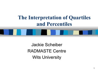 The Interpretation of Quartiles
        and Percentiles


     Jackie Scheiber
    RADMASTE Centre
      Wits University

                                  1
 