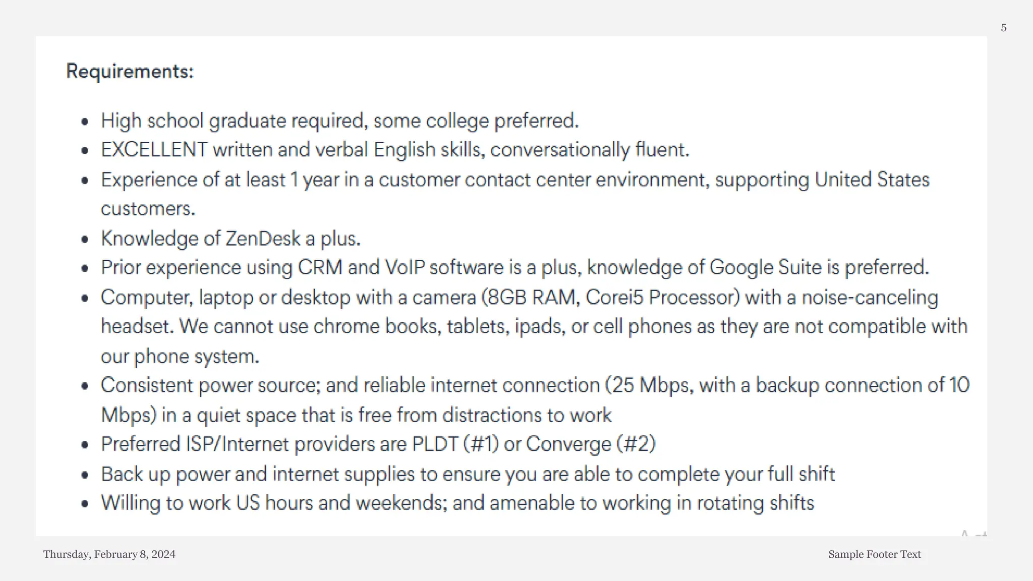 Thursday, February 8, 2024 Sample Footer Text
5
 