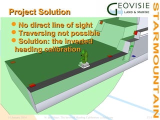 Project Solution
No direct line of sight
Traversing not possible
Solution: the inverted
heading calibration

15 January 2014

N. de Hilster, The Inverted Heading Calibration: a field case

5/18

 