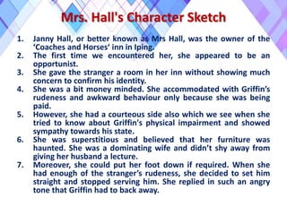 Character Sketch, Mr.Hall, The Invisible Man, Husband of Mrs. Hall