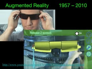 Augmented Reality  1957 – 2010 http://www.youtube.com/watch?v=P9KPJlA5yds&feature=related 