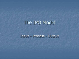 The IPO Model
Input – Process - Output

 