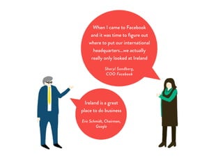 When I came to Facebook 
and it was time to figure out 
where to put our international 
headquarters…we actually 
really only looked at Ireland 
Sheryl Sandberg, 
COO Facebook 
Ireland is a great 
place to do business 
Eric Schmidt, Chairman, 
Google 
 