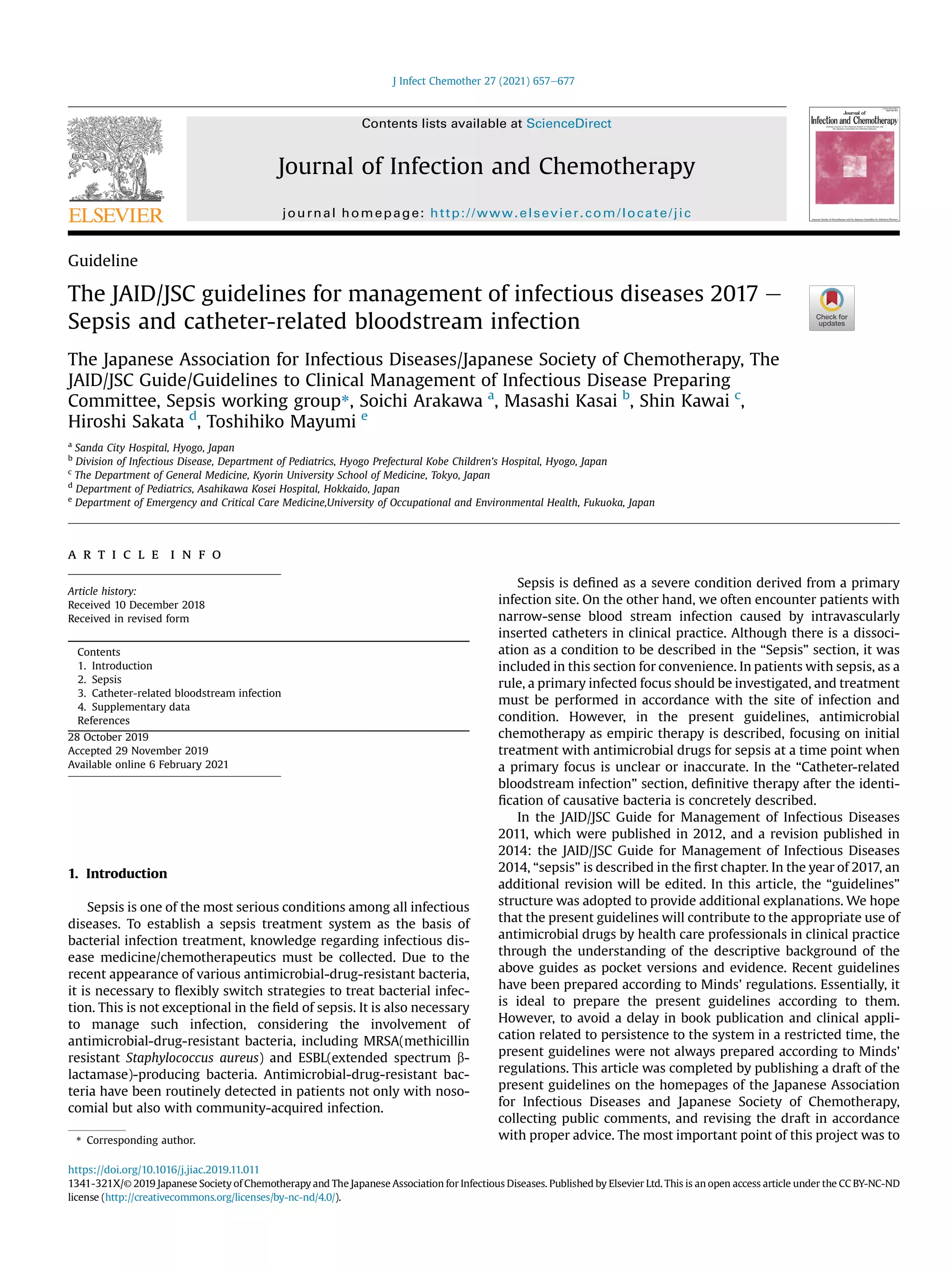The JAID JSC guidelines for management of infectious diseases 2017