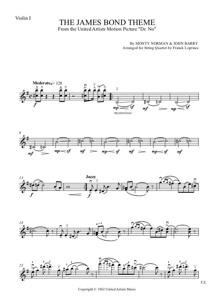 the james bond theme violin 1 james bond theme sheet music