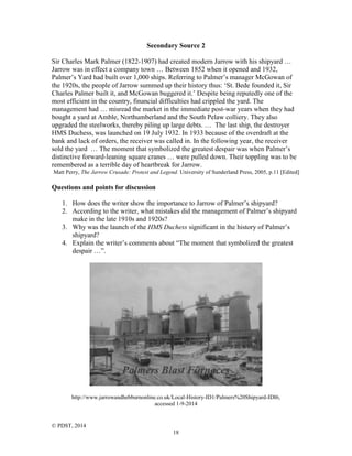 Jarrow Colliery Case Study: The Jarrow March, 1936, Resource Booklet | PDF