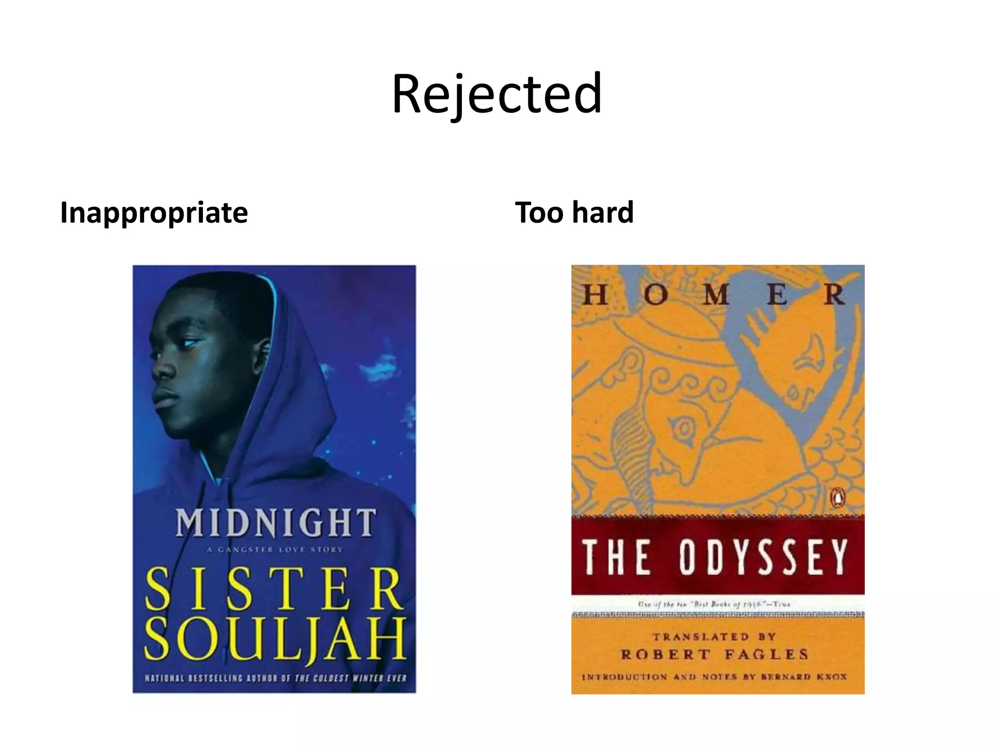 Rejected
Inappropriate Too hard
 