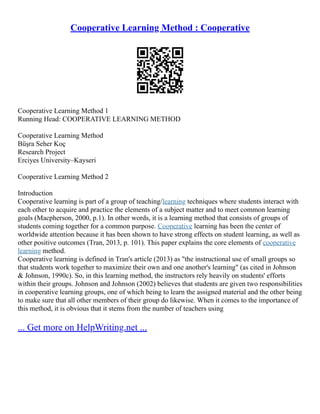 The Jigsaw Classroom Is A Cooperative Learning Teaching | PDF
