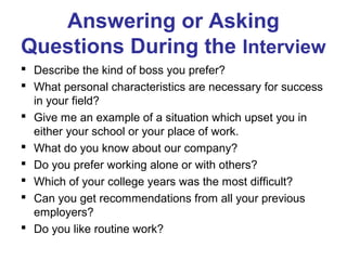 Interview Question Examples For Application Processing The job application process interview | PPT