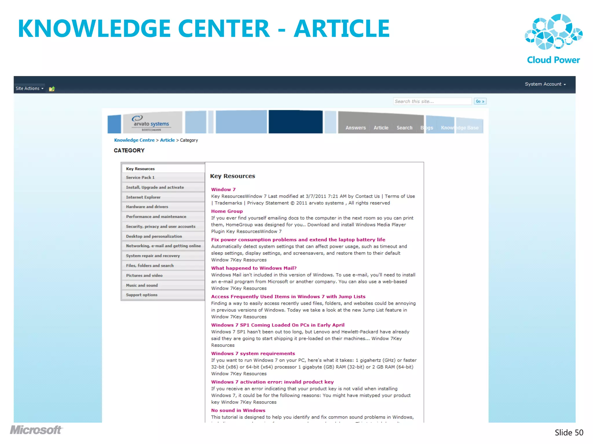 KNOWLEDGE CENTER - ARTICLE




                             Slide 50
 