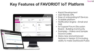 favoriot
Key Features of FAVORIOT IoT Platform
• Rapid Development
• User-friendly APIs
• Ease of onboarding IoT Devices
•...