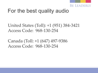For the best quality audio
United States (Toll): +1 (951) 384-3421
Access Code: 968-130-254
Canada (Toll: +1 (647) 497-938...