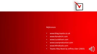 References
• www.blog.toyota.co.uk
• www.Kanabichi.com
• www.Lucidchart.com
• www.Leanproduction.com
• www.Mindtools.com
• Toyota Way Book by Jeffrey Liker (2003)
 