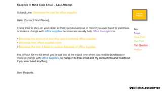 Keep Me In Mind Cold Email – Last Attempt
Subject Line: Decrease the cost for office supplies
Hello [Contact First Name],
...