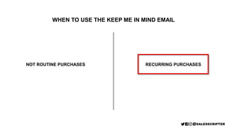 WHEN TO USE THE KEEP ME IN MIND EMAIL
RECURRING PURCHASES
NOT ROUTINE PURCHASES
 