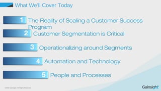 ©2015 Gainsight. All Rights Reserved.
What We’ll Cover Today
2 Customer Segmentation is Critical
3 Operationalizing around Segments
4 Automation and Technology
5 People and Processes
The Reality of Scaling a Customer Success
Program
1
 