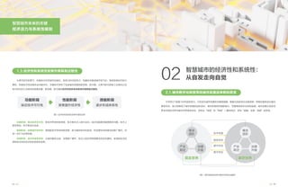 功能阶段，验证技术可行性：新技术带来的新思路、新方案在点上进行试点，验证功能是否能够解决问题，技术上
是否有效，并不断进行改进。
新能阶段，探索提升经济性：强调新技术带来的新思路、新方案的成本和收益，形成更经济的建设和推广模式，并
进一步扩大应用范围。
效能阶段，逐步形成系统性：从城市整体出发，全面推广铺开，各点上的应用贯穿整合和优化重构，实现新技术应
用的技术性和经济性的系统性呈现。
05
04
智慧城市的经济性和系统性：
从自发走向自觉
02
今天的ICT就是100年前的电力，已经成为城市发展的关键使能器。数据与信息成为关键资源，网络化服务成为基本
服务形态，极大的降低了城市发展的边际成本，城市的吸附和辐射能力、范围得到前所未有的延展，城市发展从现实世
界走向现实世界与数字世界虚实结合，呈现出“地域”和“网络”二重性特征，迎来“超越、击穿、突破”的质变。
2.1.城市数字化转型带动城市发展迎来新的质变
智慧城市未来的关键
经济活力与系统性规划
图2 经济性和系统性发挥作用的过程
功能阶段
验证技术可行性
性能阶段
探索提升经济性
效能阶段
逐步形成体系性
从蒸汽时代的蒸汽、机器技术开启城市机械化，到电力时代的电力、电器技术推进城市电气化，再到信息时代的计
算机、网络技术带动城市走向数字化，关键技术带来了促进城市发展的新思路、新方案。从蒸汽时代的前工业城市以及
电力时代的工业城市的发展来看，新思路、新方案的经济性和体系性发挥作用具有过程性。
1.3.经济性和系统性发挥作用具有过程性
图3 城市的现实世界与数字世界互动融合
需求
进阶
产业
跃迁
治理
升级
现实世界 数字世界
虚实结合
实中有虚
虚中有实
虚中互动
需求
进阶
产业
跃迁
治理
升级
 