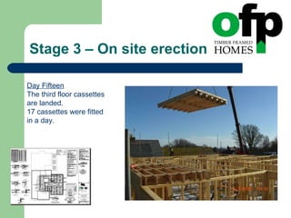 Stage 3 – On site erection Day Fifteen The third floor cassettes are landed. 17 cassettes were fitted in a day. 