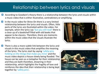 Notion of looking/voyeurism cont.The music video also contains a medium shot of an old television set, however, it is switched off, which suggests that it is not often watched. 