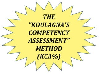 THE
"KOULAGNA'S
COMPETENCY
ASSESSMENT"
METHOD
(KCA%)
 