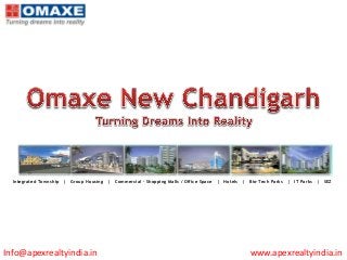 Integrated Township | Group Housing | Commercial – Shopping Malls / Office Space | Hotels | Bio-Tech Parks | IT Parks | SEZ
www.apexrealtyindia.inInfo@apexrealtyindia.in
 