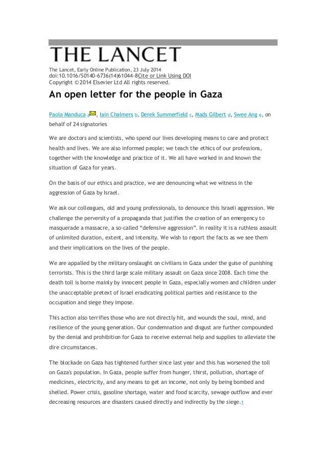 The lancet gaza letter