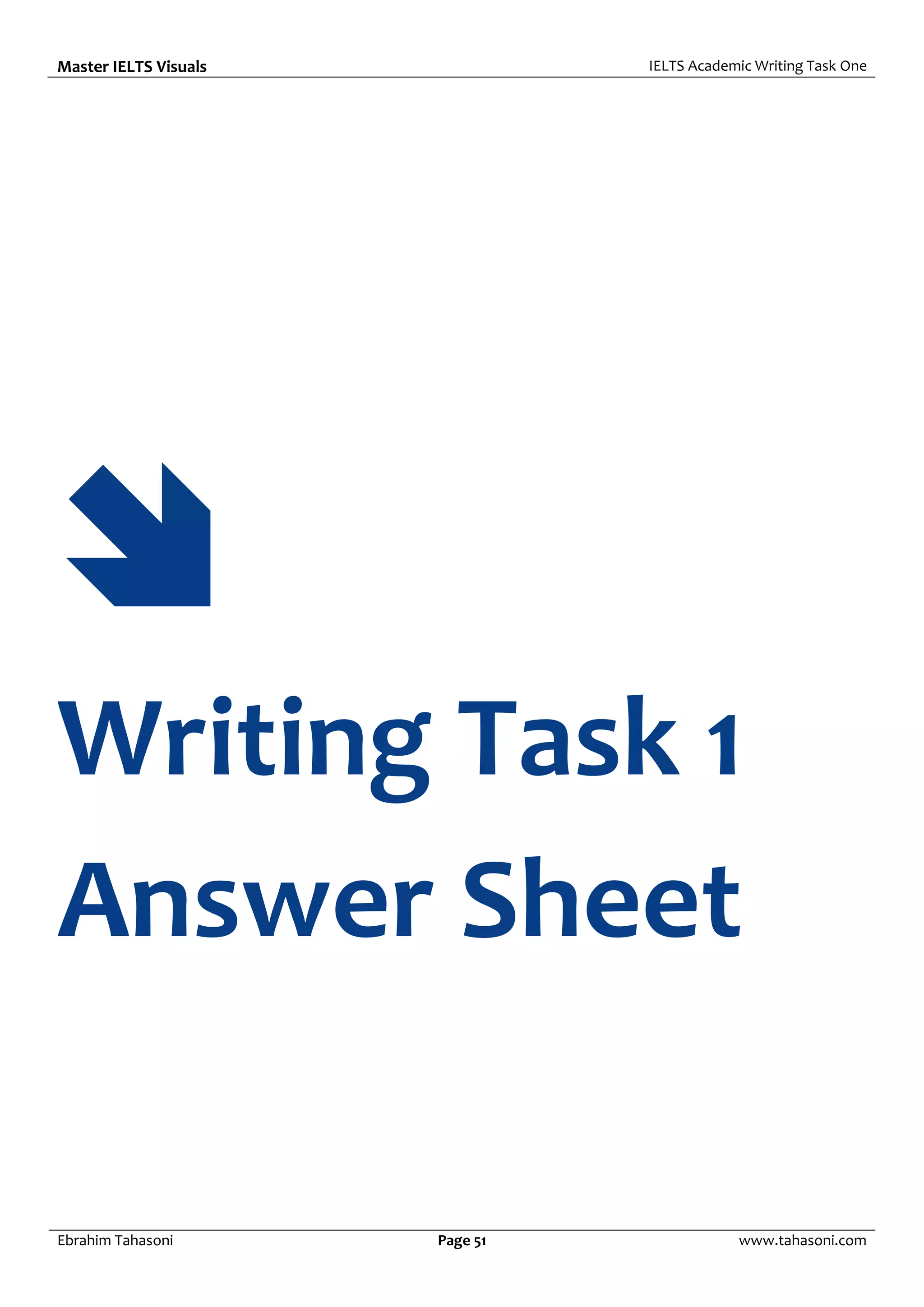 Master IELTS Visuals IELTS Academic Writing Task One
Ebrahim Tahasoni Page 51 www.tahasoni.com

Writing Task 1
Answer Sheet
 