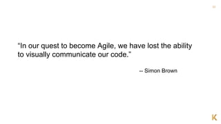 22
“In our quest to become Agile, we have lost the ability
to visually communicate our code.”
-- Simon Brown
 