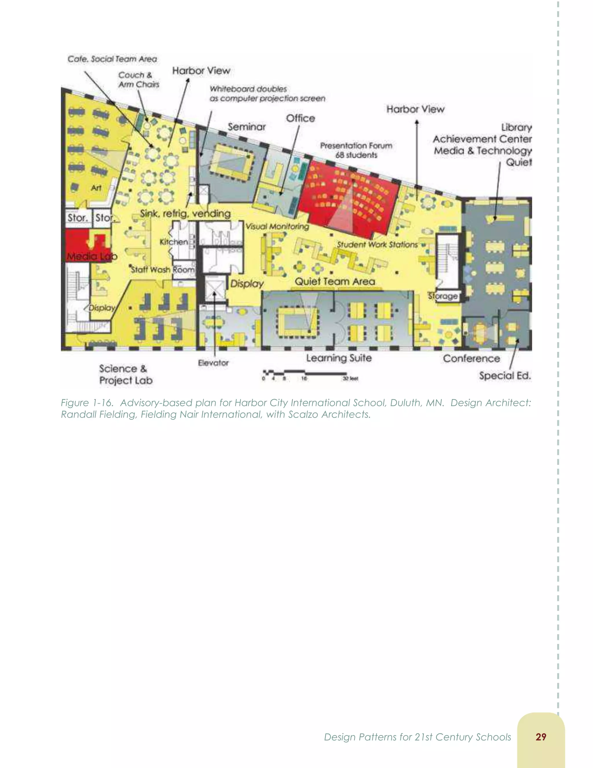 2Design Patterns for 21st Century Schools
Figure 1-16. Advisory-based plan for Harbor City International School, Duluth, MN. Design Architect:
Randall Fielding, Fielding Nair International, with Scalzo Architects.
 