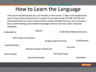 The Language of the Web - HTML and CSS | PPTX | Web Development | Internet