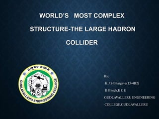 WORLD’S MOST COMPLEX
STRUCTURE-THE LARGE HADRON
COLLIDER
By:
K J S Bhargava(15-4B2)
II B.tech,E C E
GUDLAVALLERU ENGINEERING
COLLEGE,GUDLAVALLERU
 