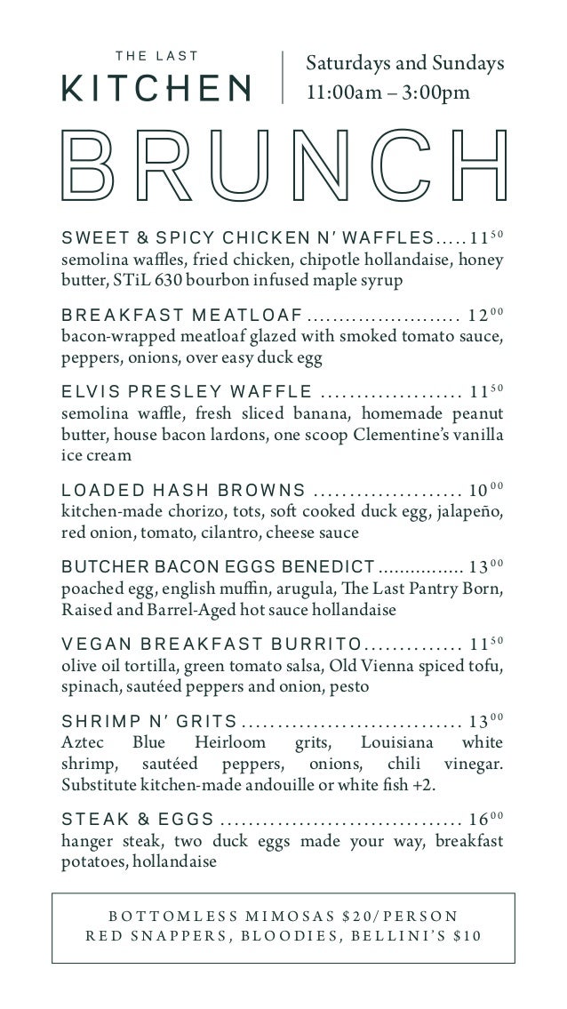 The Hotel's Kitchen & Bar Menus