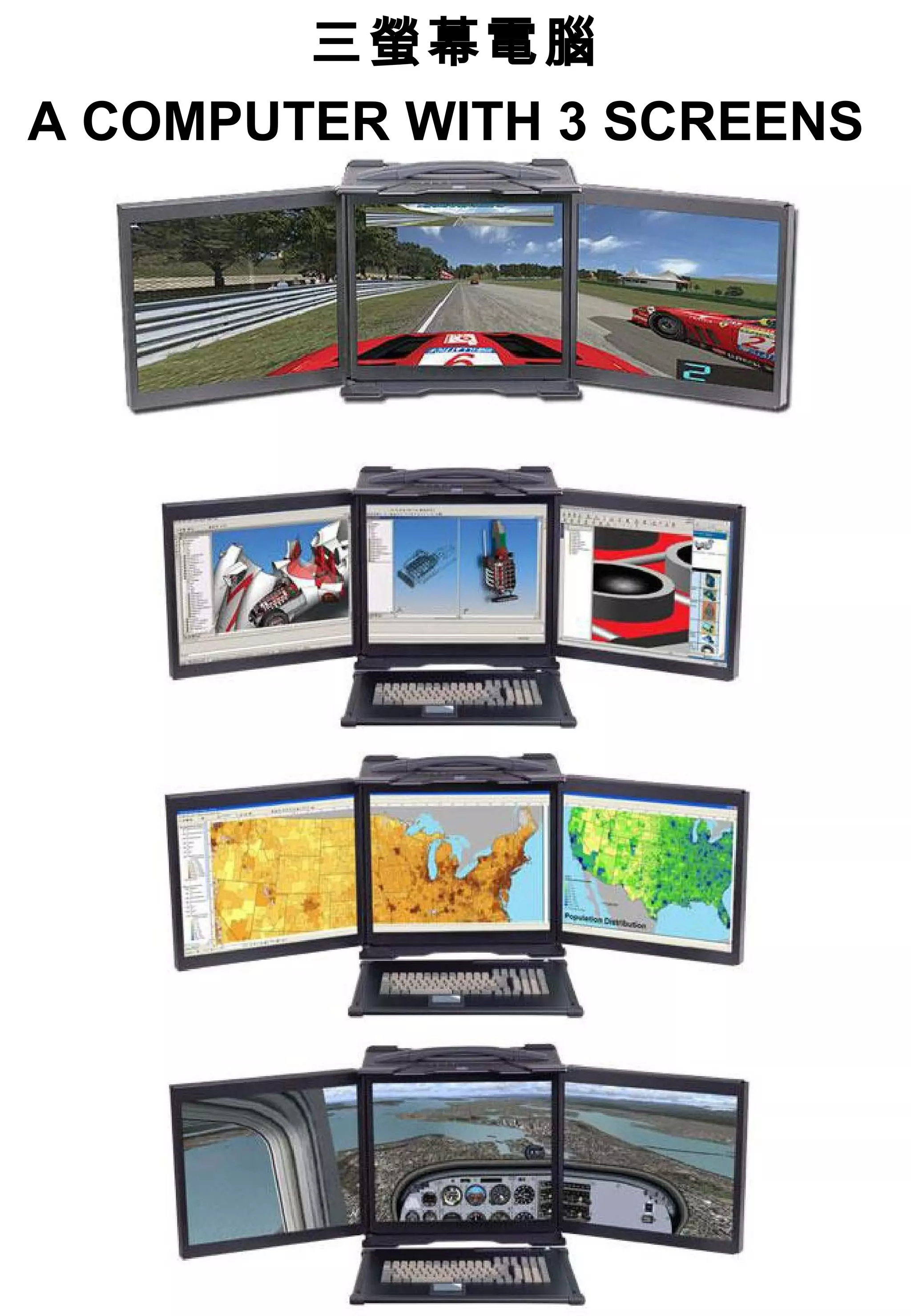 三螢幕電腦
A COMPUTER WITH 3 SCREENS
 